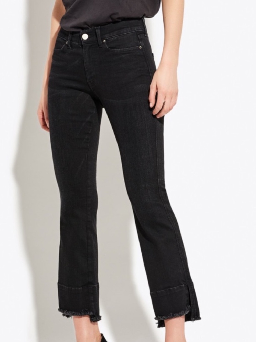 AYR the shade jeans black coated cropped raw step hem flare high waist size 28